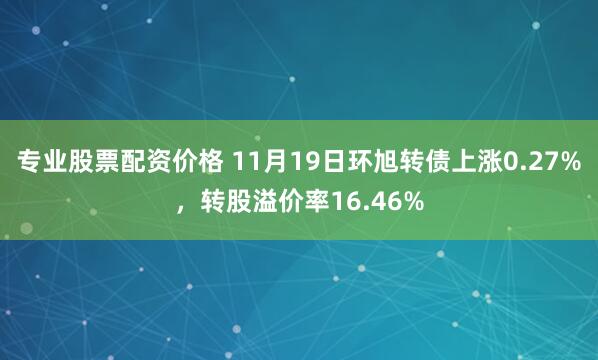 专业股票配资价格 11月19日环旭转债上涨0.27%，转股溢价率16.46%